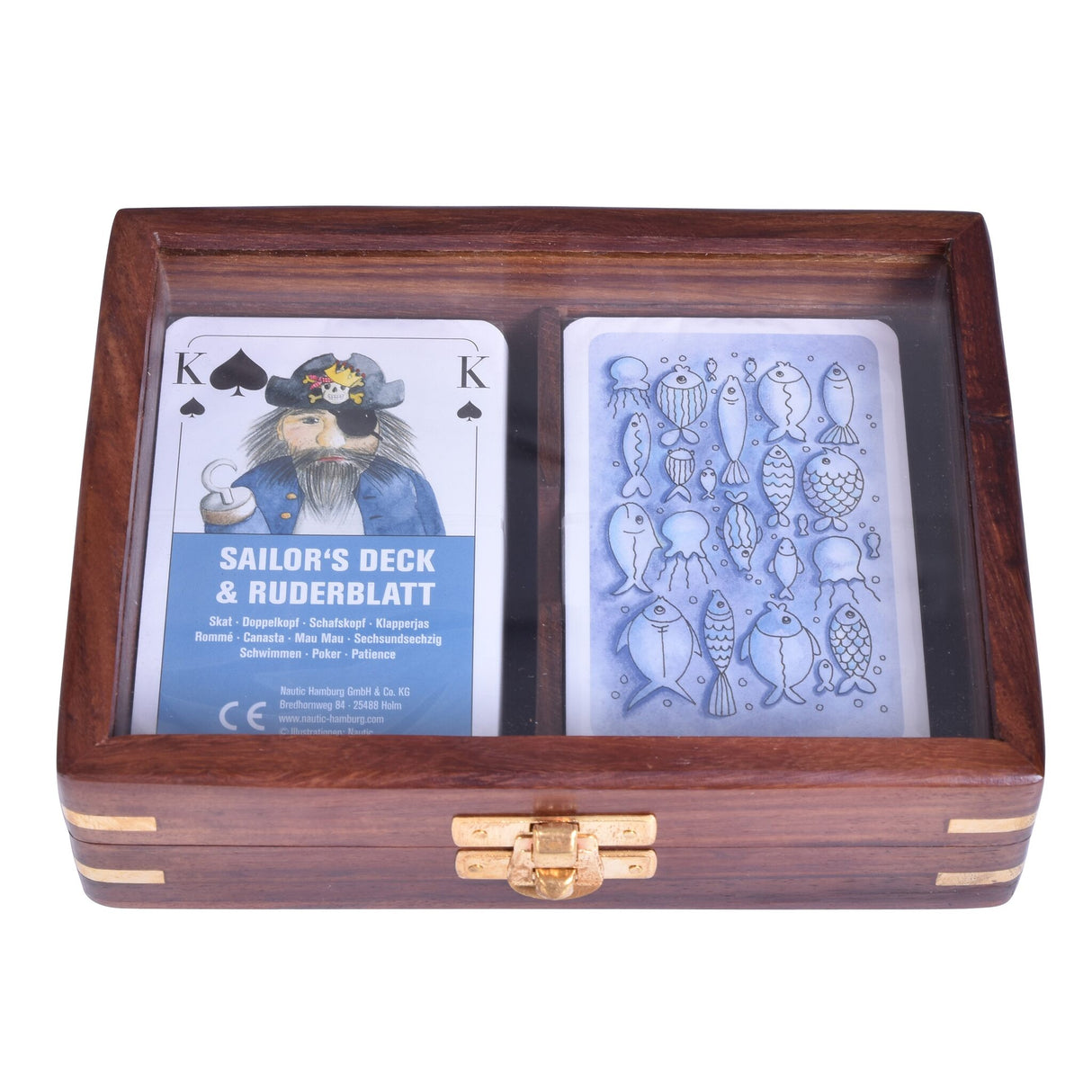 Kartenspiel Präsentbox, handgemalte Kunstkarten, Geschenk für Kreuzfahrer, Piraten & Unterwasserfans, 2 x 56 Karten