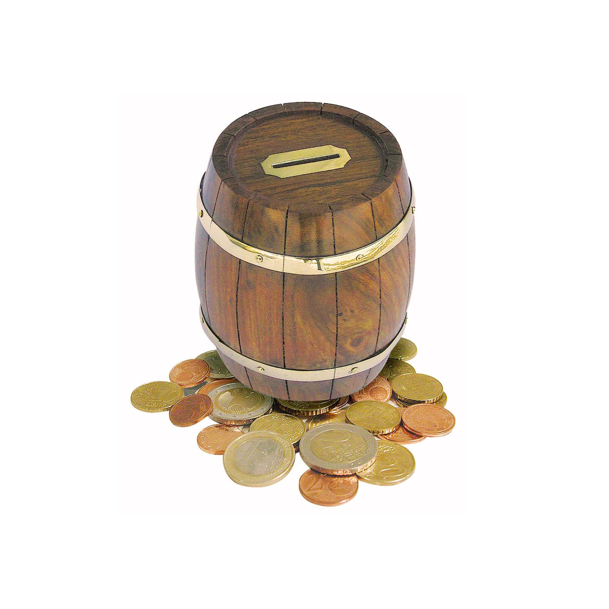 Maritime money box wooden barrel 11 cm, savings container, brass fittings and screw cap