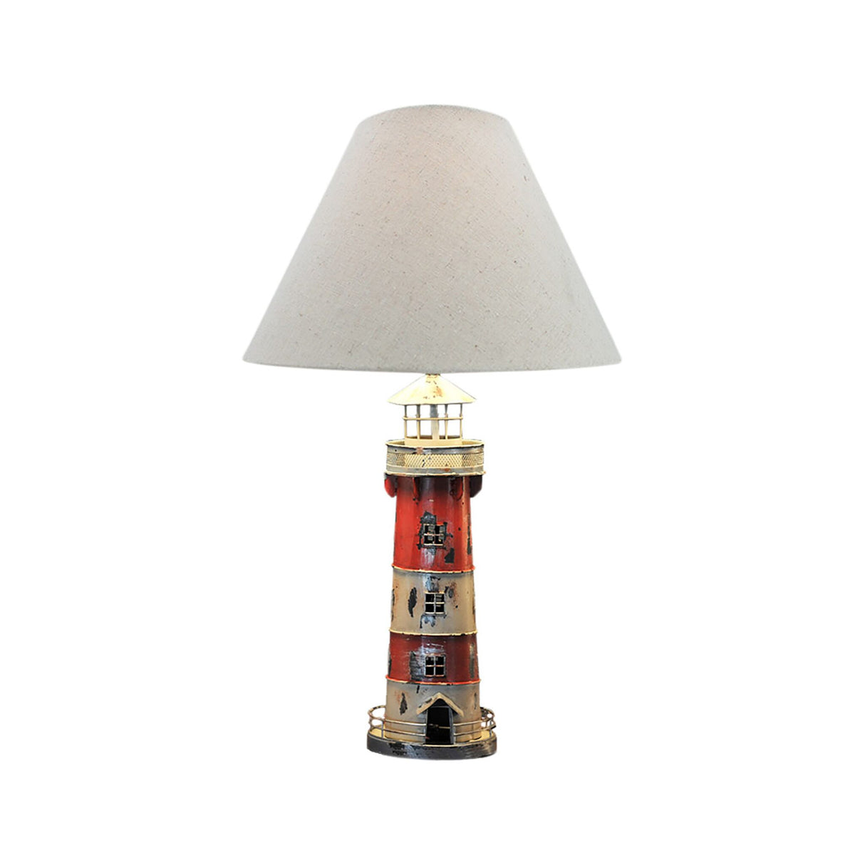 Lighthouse lamp made of metal, table lamp, including maritime lampshade