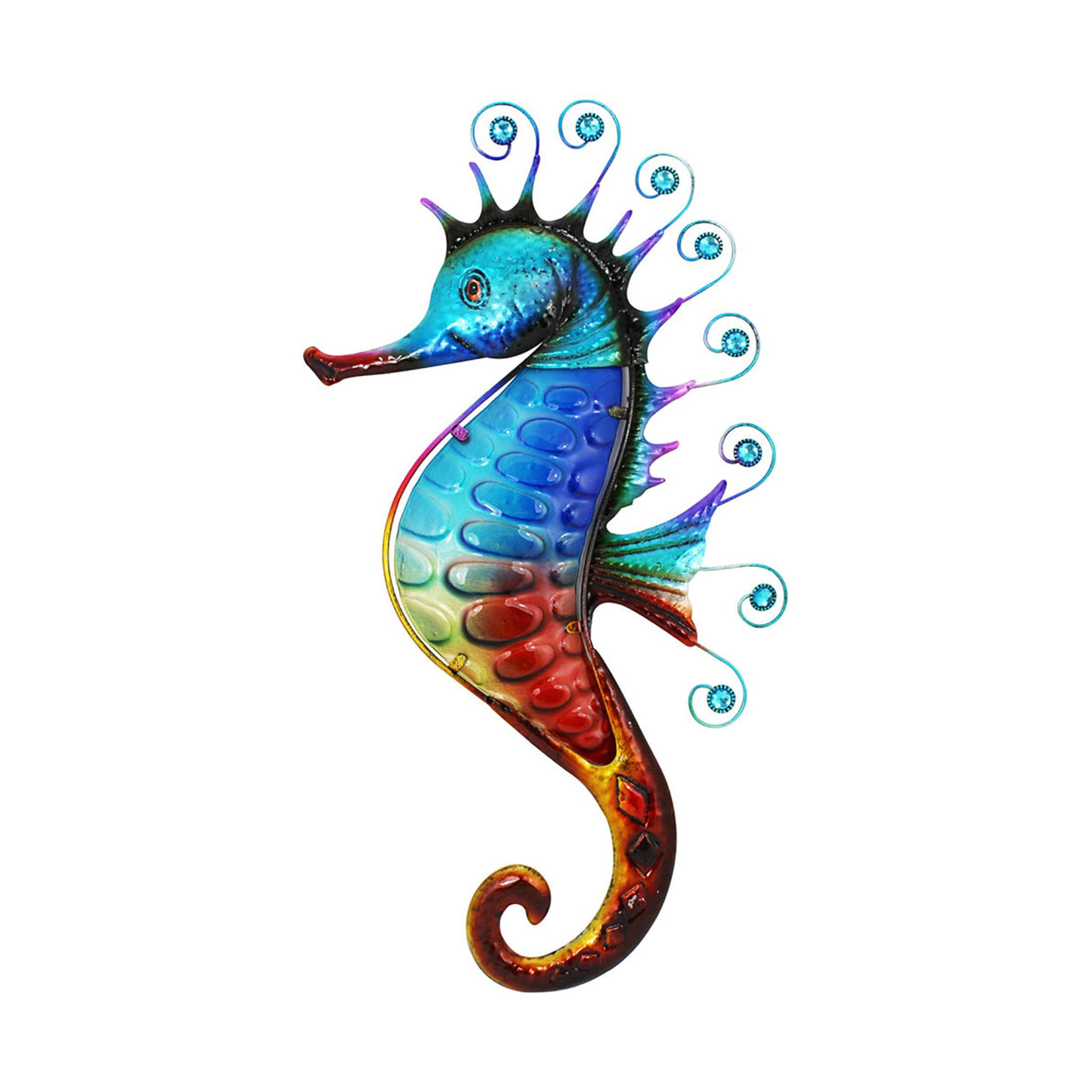 Seahorse wall decoration metal with glass elements, wall decoration, rainbow airbrush eye-catcher in the sunlight