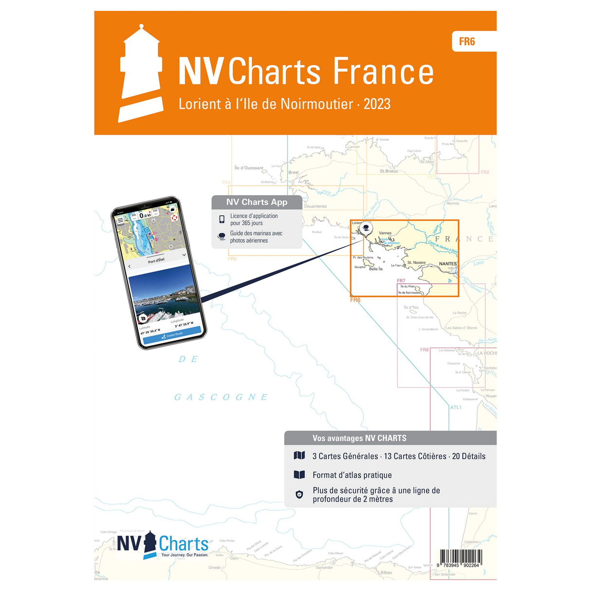 NV Atlas Kartenmaterial Frankreich Atlantikküste, Seekarten für Lorient bis Ile de Noirmoutier, inkl. Hafenpläne & Gezeiteninfo