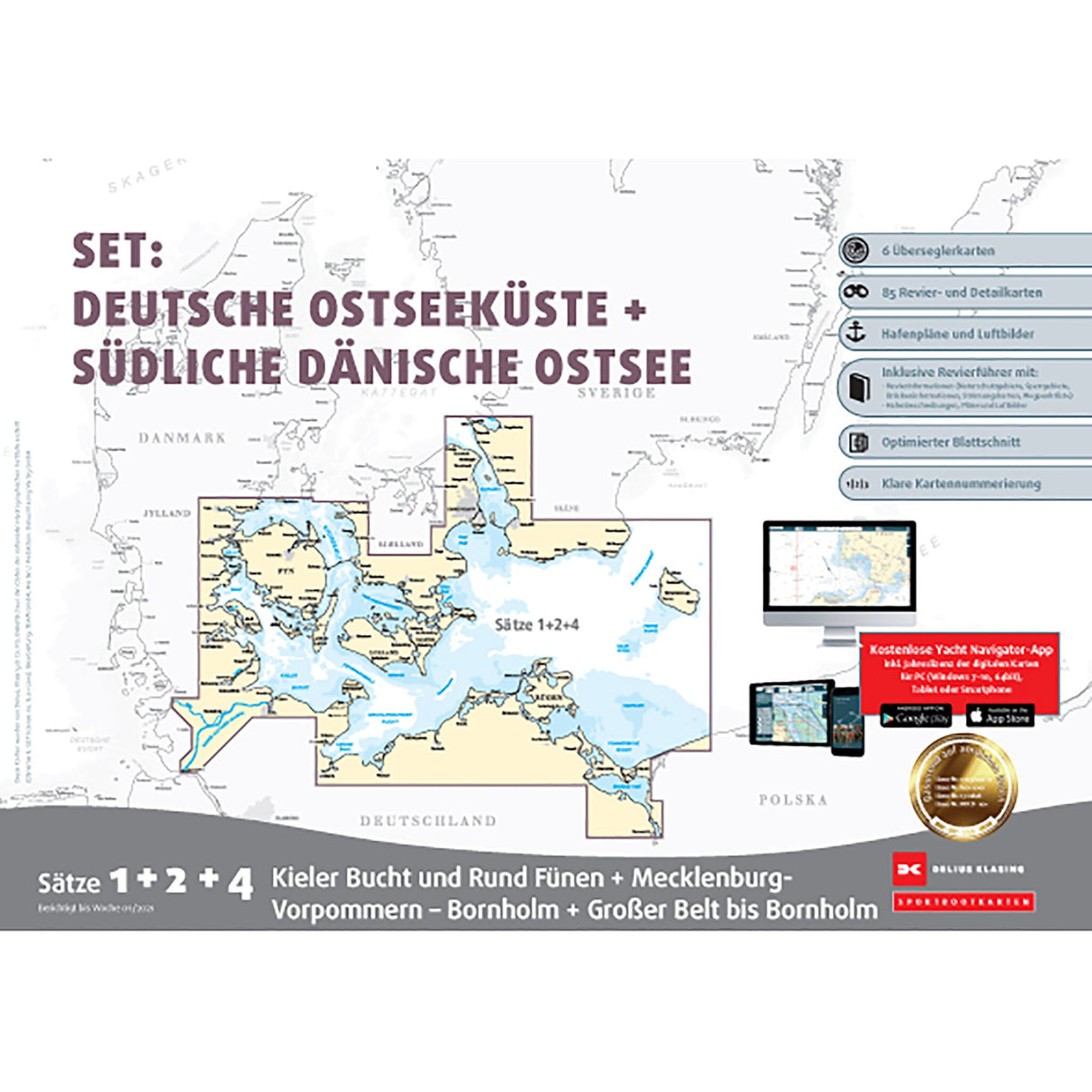 Delius Klasing Set Deutsche Ostsee + Südliche Dänische Ostsee, Seekarten, Kieler Bucht + Rund Fünen, Ab März/April lieferbar