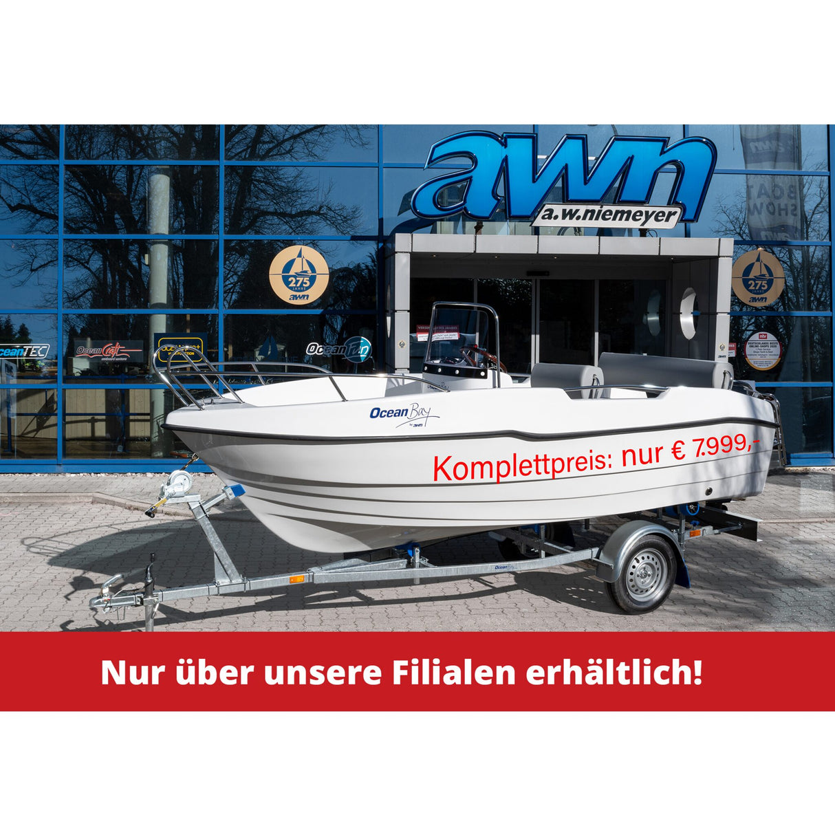OceanBay Boot 440 LIMITED EDITION, Aktionsboot Komplettset, inklusive 15PS OceanCraft Motor und zugelassenem Trailer