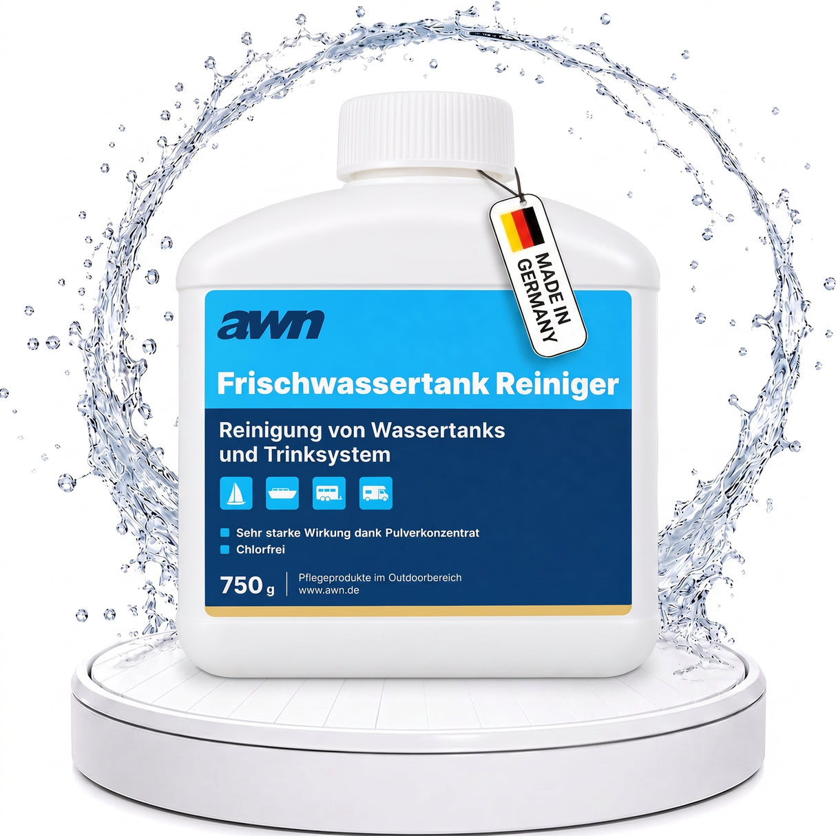 awn Frischwassertank Reiniger, chlorfreie Reinigung für Tanks und Leitungen mit aktivem Sauerstoff, 750 g