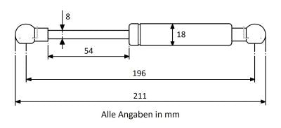 Gasdruckfeder 196mm / 54mm mit Kugelkopfaufnahme Schwarz