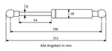 Gasdruckfeder 196mm / 54mm mit Kugelkopfaufnahme Schwarz