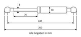 Gasdruckfeder 247mm / 76mm mit Kugelkopfaufnahme Schwarz