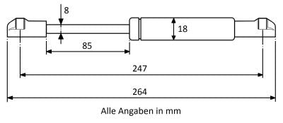 Gasdruckfeder 247mm / 85mm mit Kugelkopfaufnahme Schwarz