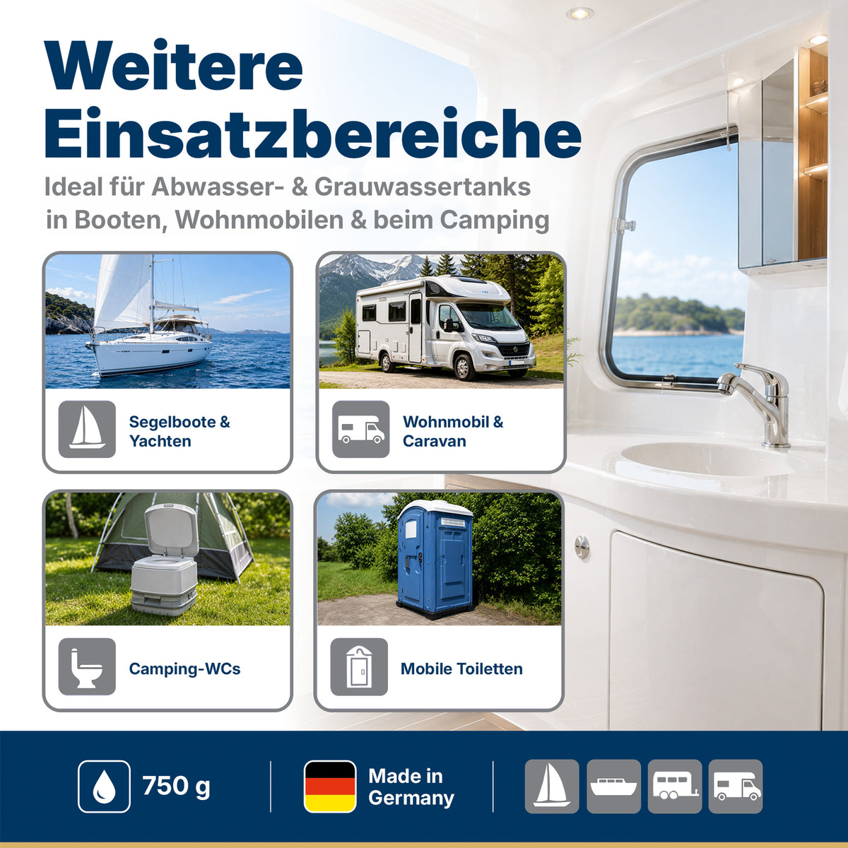 awn Grauwassertank Reiniger, chlorfrei, mit aktivem Sauerstoff, für Tanks, Schläuche und Leitungen, 750 g