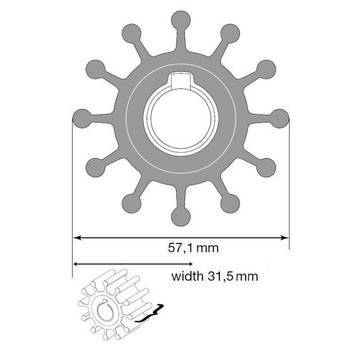 Johnson Impeller Neopren 57,1 mm Außendurchmesser, Flügelrad, robuste Konstruktion