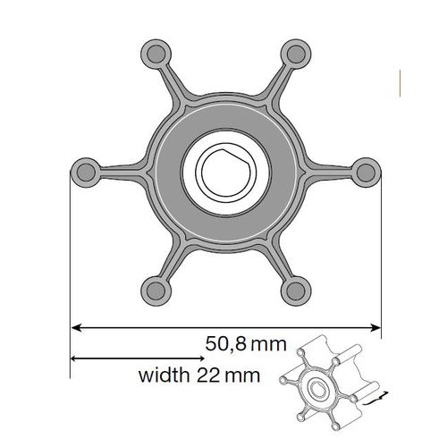 Johnson Impeller F4 MC97/EPDM, Pumpenflügel, Außendurchmesser 50,8 mm