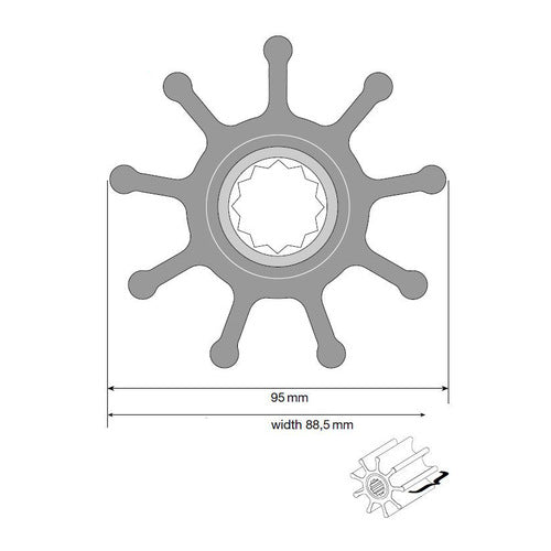 Johnson Impeller Neopren 95 mm, Bootspumpenrad, für F9 Pumpe
