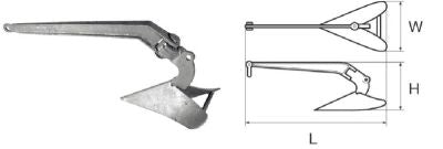 Stainless steel ploughshare anchor 27 kg, ship anchor, robust and durable