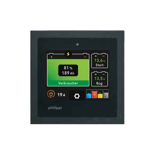 Philippi Batterie-Tankmonitor 3,5" TFT-Touchscreen NMEA 2000, Batteriemessgerät, für 12-48 V DC Systeme mit Solar- und ACE-Ladeüberwachung