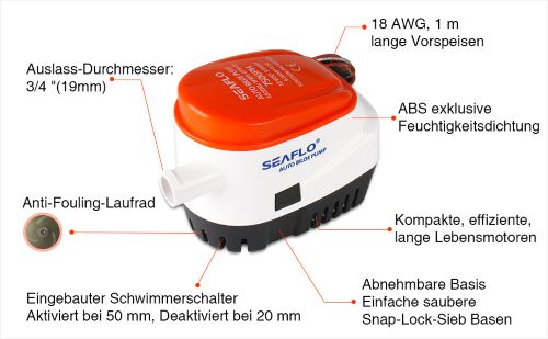 SEAFLO Automatik Bilgepumpe Sahara - Zuverlässige Entwässerung, wartungsfreies Pumpensystem, ideal für Boote