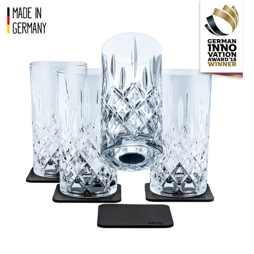 Silwy Magnet-Kristallgläser 4er Set formschöner Magnetboden Longdrinkgläser, bruchfeste Designgläser, Made in Germany