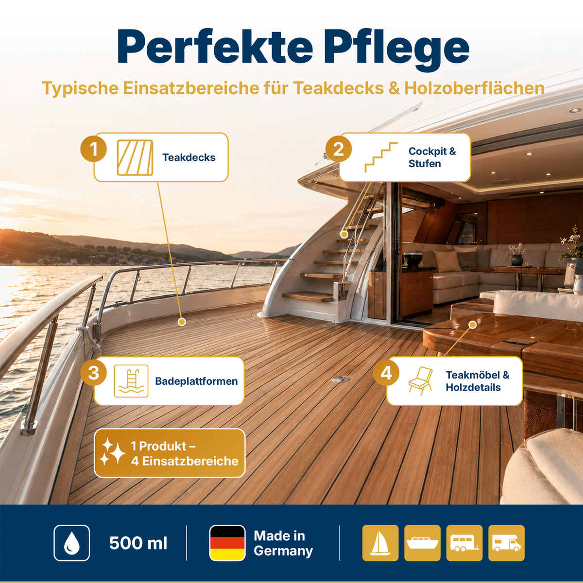 awn Teak Öl, natürliche Holzpflege mit UV-Schutz, wasser- und salzwasserbeständig, 500 ml