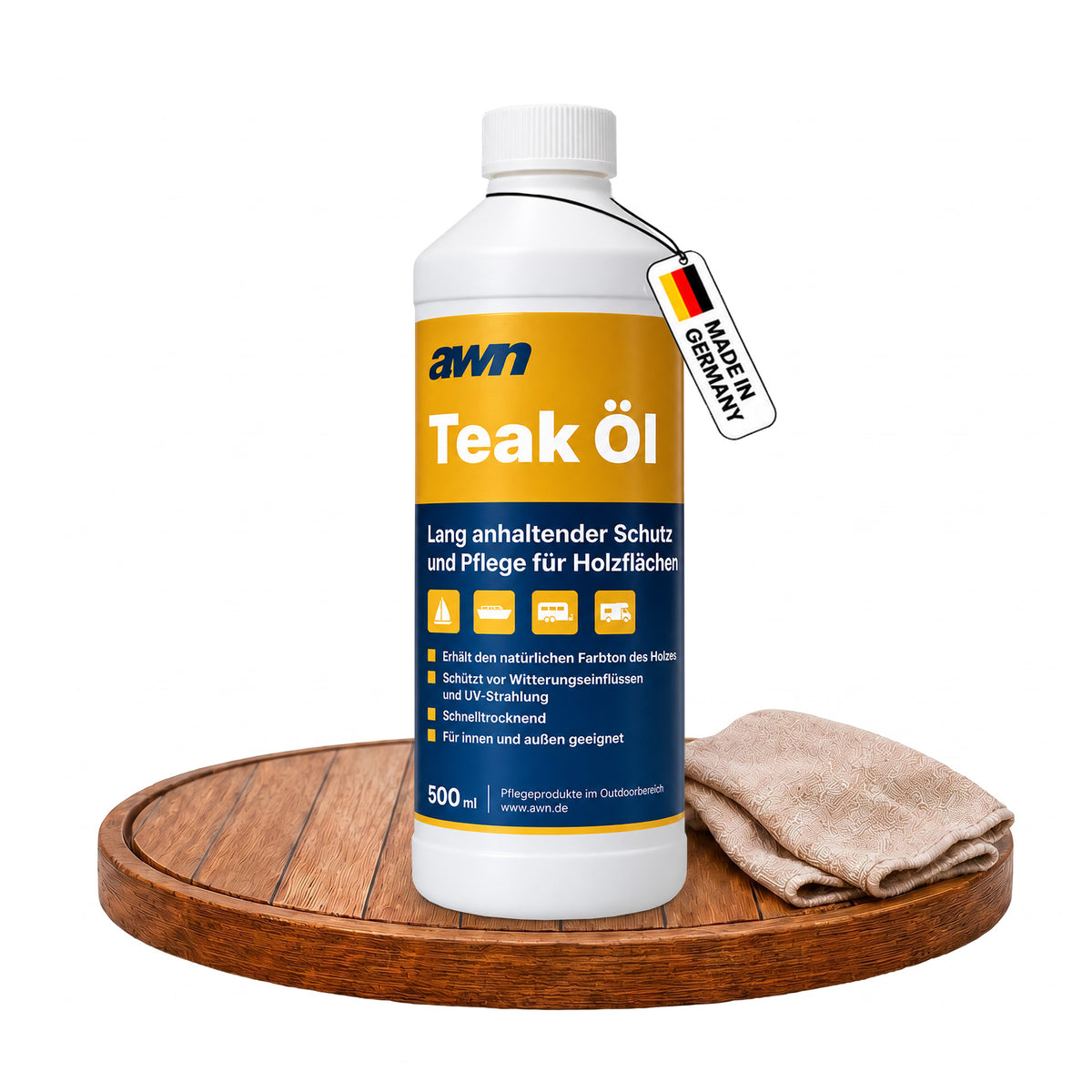 awn Teak Öl, natürliche Holzpflege mit UV-Schutz, wasser- und salzwasserbeständig, 500 ml