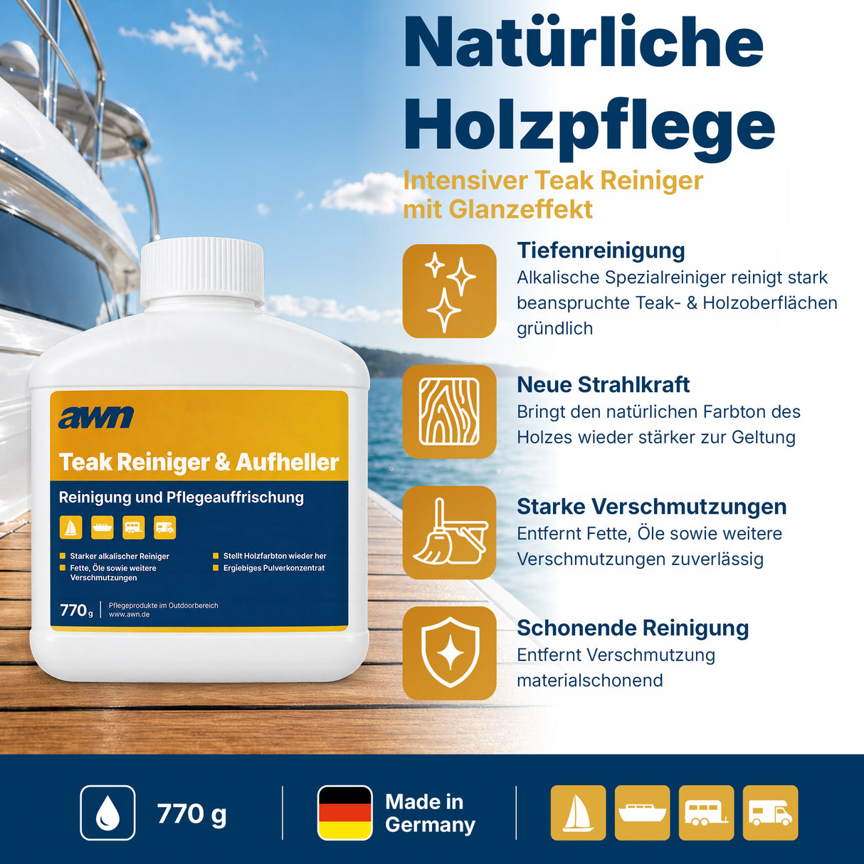 awn Teak Reiniger und Aufheller, intensive Reinigung für Teak- und Holzoberflächen, 770 g