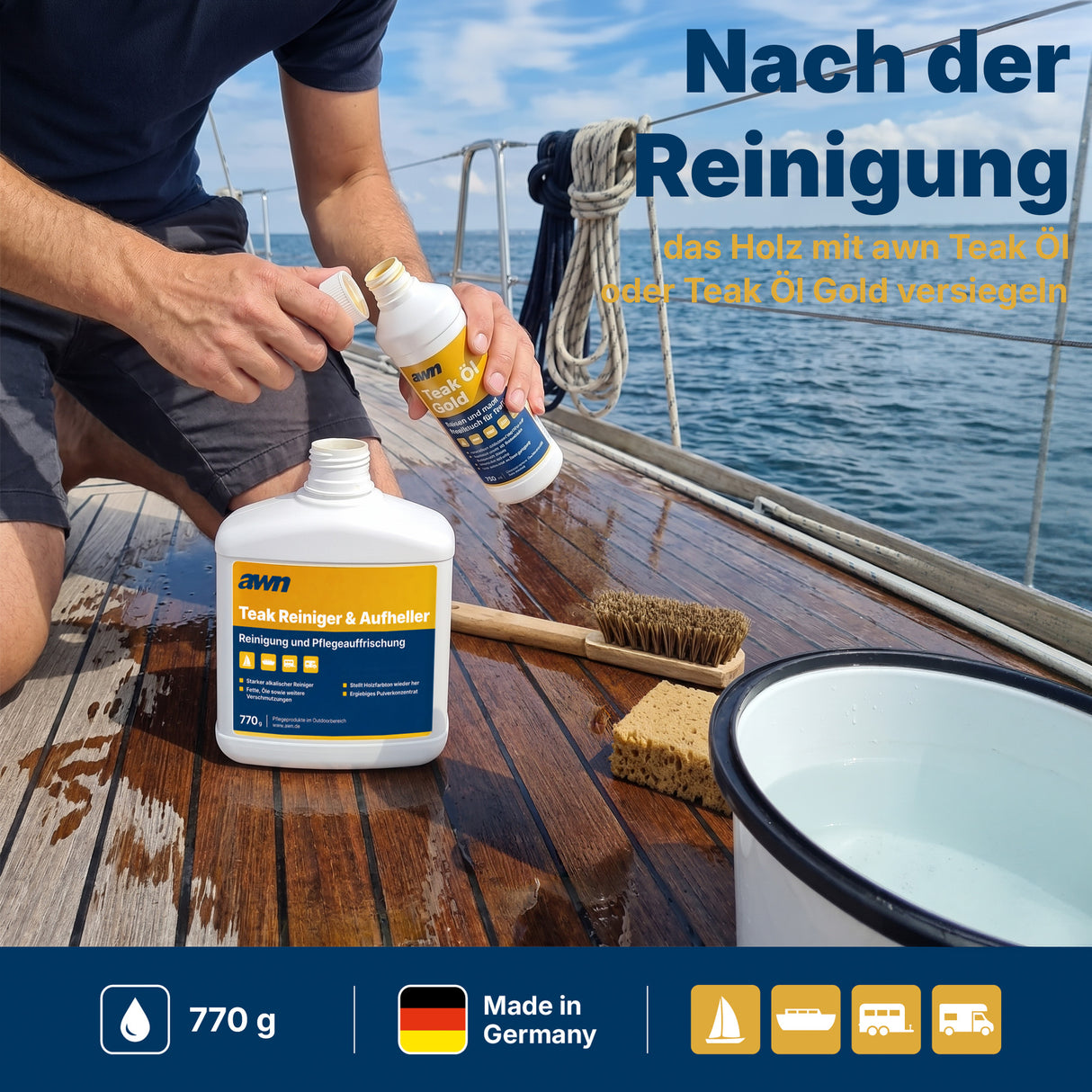 awn Teak Reiniger und Aufheller, intensive Reinigung für Teak- und Holzoberflächen, 770 g