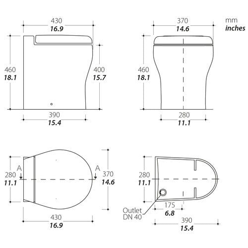 Tecma Toilette Elegance 2G 24V, Keramik Italienische Toilette, Kompakte Größe für engen Raum