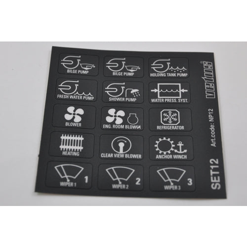 Vetus Aufkleber Set Verbraucher Panel P6 P12, Sticker Kit, Modell XYZ123