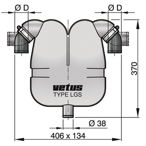 Vetus Gas-Wasserabscheider drehbare Anschlüsse 38-45mm, Abgasseparator, Geräuschminderung