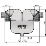 Vetus Auspuffgasseparator 50/75 mm, Gas-/Wasserabscheider, Geräuschminderung und Schwanenhals-Funktion