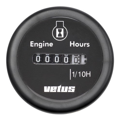 Vetus Betriebsstundenzähler 12/24 Volt, analoger Stundenzähler, schwarz