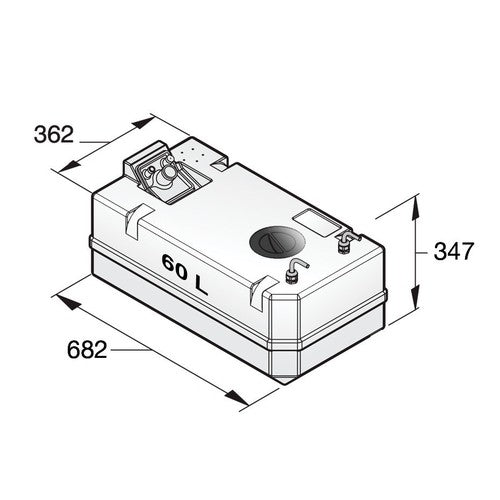 Vetus Dieseltank 60L Polyethylen SAE-Flansch 8mm Anschluss, Kraftstofftank, Starre Tanks für Dieselkraftstoff