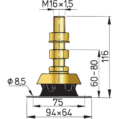 Vetus flexibles Motorlager Vibrationsdämpfend, Motorhalterung für kleine Motoren 4-15 kW