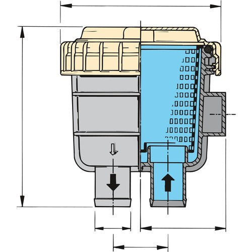 Vetus Wasserfilter Polypropylen Gehäuse, Kühlwasserfilter, 38,1mm Schlauchanschlüsse