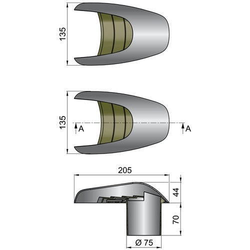 Vetus ventilation shell stainless steel mirror polished OD 100 mm, shell vent, invisible screw fastening