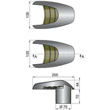 Vetus ventilation shell stainless steel mirror polished OD 100 mm, shell vent, invisible screw fastening