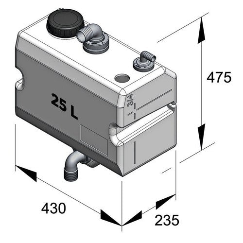 Vetus Schmutzwassertank geruchsundurchlässig ISO 8099, Abwassertank, einfache Entleerung 25 Ltr. Wandmontage
