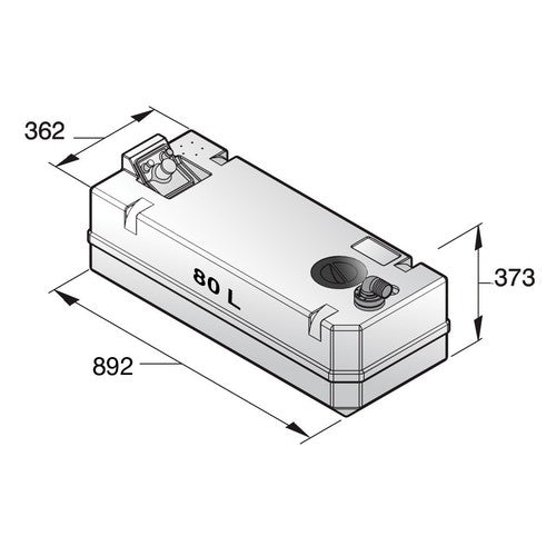 Vetus Schmutzwassertank 80l, geruchsundurchlässiger Kunststoff, inklusive Anschlüsse, ISO 8099 Standard