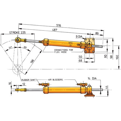 Vetus Steuerzylinder verzinkter Gelenkkopf, Hydraulikzylinder, Edelstahl Optional