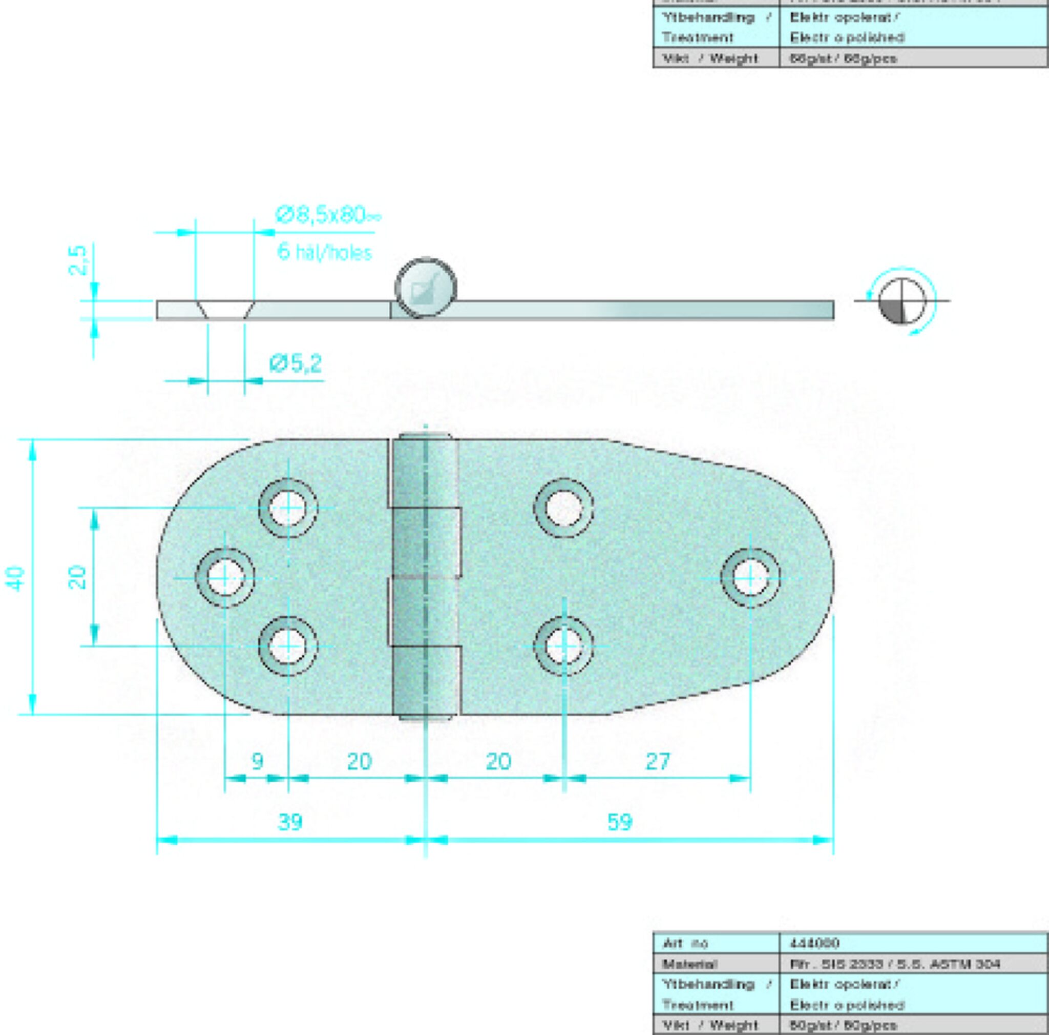 Roca hinge, 98 x 40 mm