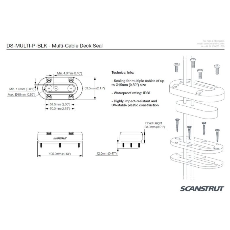 Scanstrut DS-Multi, Kabeldurchführung, Aluminium, für mehrere Kabel bis 15 mm